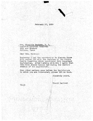 [Letter from Truett Latimer to Mrs. Virginia Hackey, February 27, 1959]