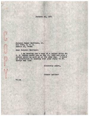 [Letter from Truett Latimer to Homer Garrison, Jr., January 25, 1961]