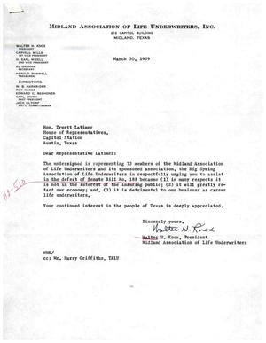 [Letter from Walter H. Knox to Truett Latimer, March 30, 1959]