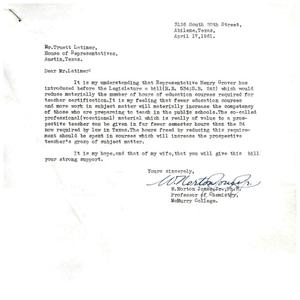 [Letter from W. Norton Jones, Jr. to Truett Latimer, April 17, 1961]