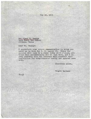 [Letter from Truett Latimer to Claud W. George, May 12, 1959]