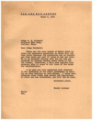 [Letter from Truett Latimer to C. M. Caldwell, March 6, 1961]