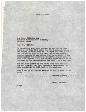 [Letter from Truett Latimer to Herry Elliot, Jr., July 30, 1959]