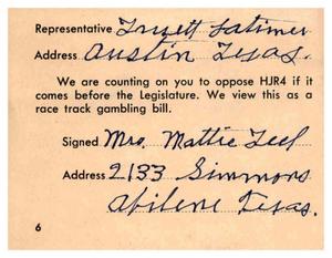 [Postcard from Mrs. Mattie Teel to Truett Latimer, 1961]