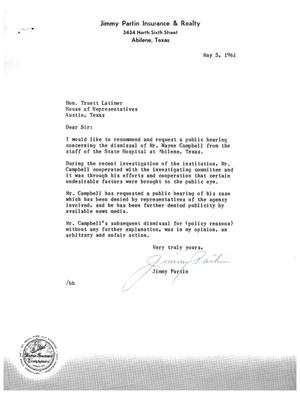 [Letter from Jimmy Partin to Truett Latimer, May 5, 1961]