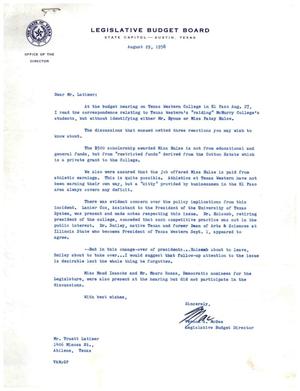 [Letter from Vernon A. McGee to Truett Latimer, August 29, 1958]