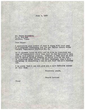 Primary view of object titled '[Letter from Truett Latimer to Bryan Bradberry, June 9, 1959]'.