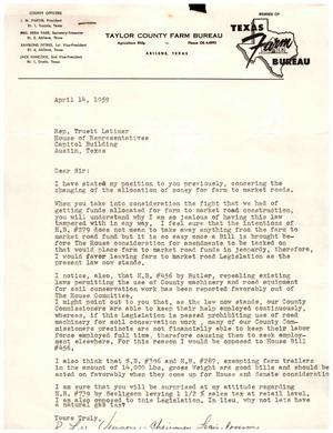 [Letter from R. Lee Vinson to Truett Latimer, April 14, 1959]