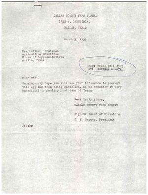 Primary view of object titled '[Letter from Dallas County Farm Bureau to Truett Latimer, March 3, 1959]'.