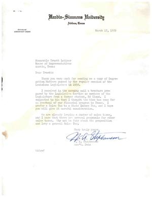 [Letter from W. A. Stephenson to Truett Latimer, March 17, 1959]