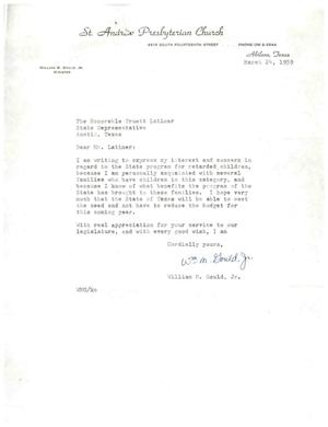 Primary view of object titled '[Letter from William M. Gould, Jr. to Truett Latimer, March 24, 1959]'.