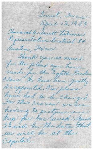 [Letter from Mrs. Horace Bailey to Truett Latimer, April 13, 1959]