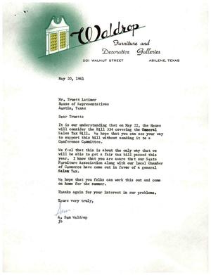 [Letter from A. Sam Waldrop to Truett Latimer, May 20, 1961]