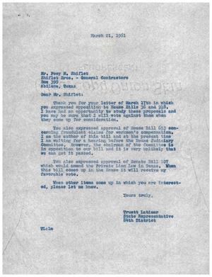 [Letter from Truett Latimer to Foey M. Shiflet, March 21, 1961]