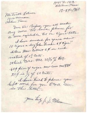 [Letter from J. J. Milam to Truett Latimer, December 24, 1960]