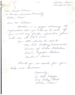 [Letter from La Nell Higdon to Truett Latimer, November 17, 1960]