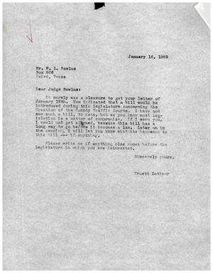 [Letter from Truett Latimer to W. L. Bowlus, January 16, 1959]