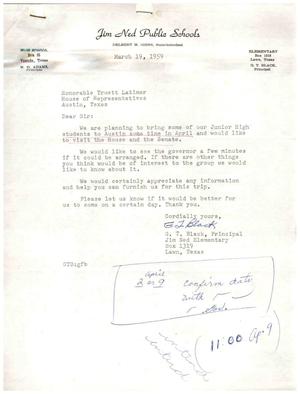 [Letter from G. T. Black to Truett Latimer, March 19, 1959]