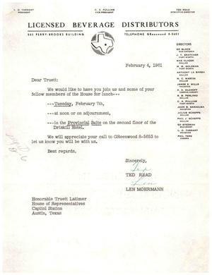 [Letter from Ted Read and Len Mohrmann to Truett Latimer, February 4, 1961]