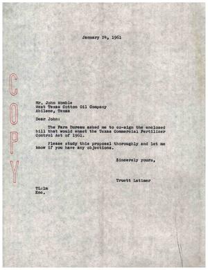 [Letter from Truett Latimer to John Womble, January 24, 1961]