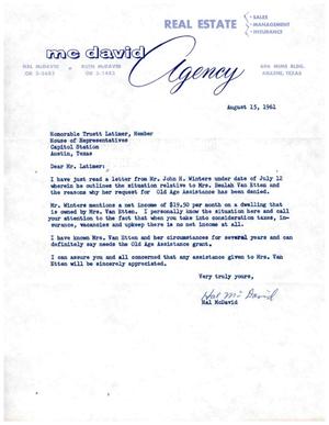 [Letter from Hal McDavid to Truett Latimer, August 15, 1961]