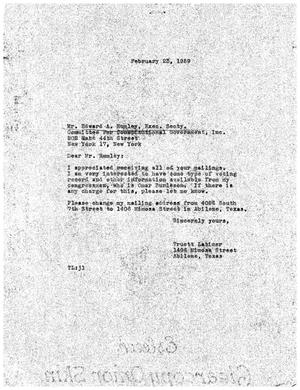 [Letter from Truett Latimer to Edward A. Rumley, February 23, 1959]