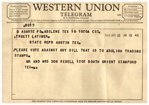 [Telegram from Mr. and Mrs. Don Rebell, April 10, 1961]