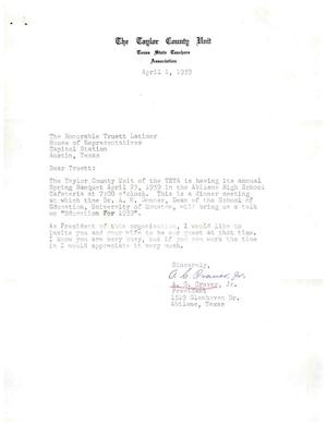 [Letter from A. G. Craver, Jr. to Truett Latimer, April 1, 1959]