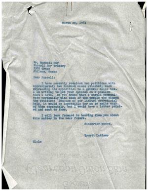 [Letter from Truett Latimer to Russell Day, March 22, 1961]
