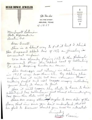 [Letter from Hugh Bowie to Truett Latimer, April 14, 1959]
