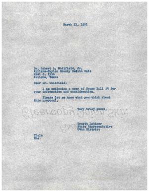 [Letter from Truett Latimer to Robert L. Whitfield, Jr., March 21, 1961