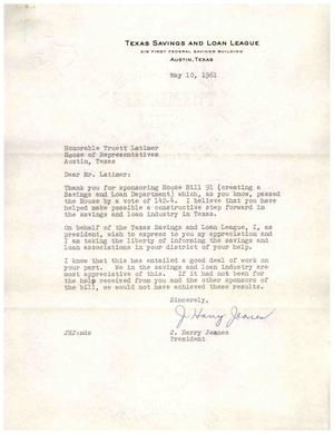 [Letter from J. Harry Jeanes to Truett Latimer, May 10, 1961]