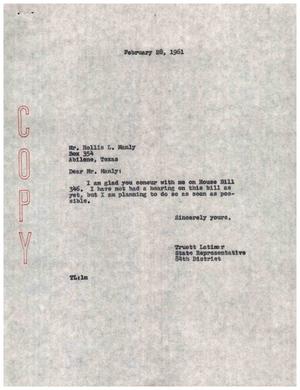 [Letter from Truett Latimer to Hollis L. Manly, February 28, 1961]