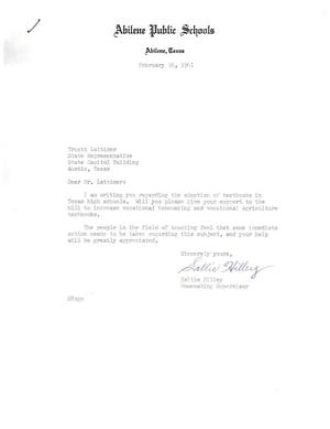 Primary view of object titled '[Letter from Sallie Hilley to Truett Latimer, February 16, 1961]'.