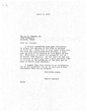 [Letter from Truett Latimer to A. G. Craver, Jr., April 3, 1959]