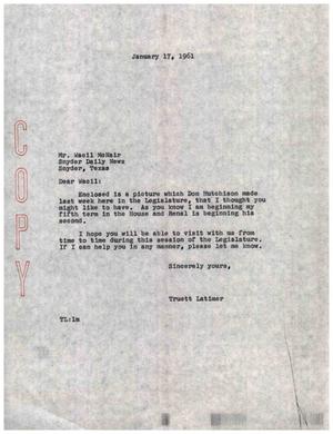 [Letter from Truett Latimer to Wacil McNair, January 17, 1961]