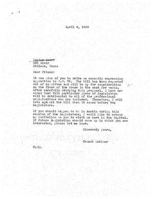 [Letter from Truett Latimer to Norine Scott, April 6, 1959]