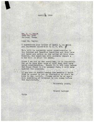 [Letter from Truett Latimer to J. O. Wayte, April 6, 1959]