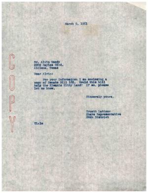 [Letter from Truett Latimer to Alvin Woody, March 9, 1961]