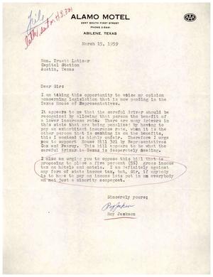 [Letter from Roy Jackson to Truett Latimer, March 15, 1959]