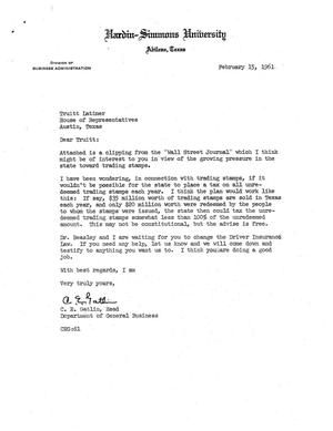 [Letter from C. E. Gatlin to Truett Latimer, February 15, 1961]