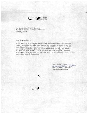 [Letter from Mrs. Walter A. Meller to Truett Latimer, February 25, 1961]
