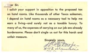 [Letter from L. O. Cates to Truett Latimer, April 22, 1959]