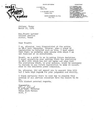 [Letter from B. J. Gist to Truett Latimer, March 10, 1961]