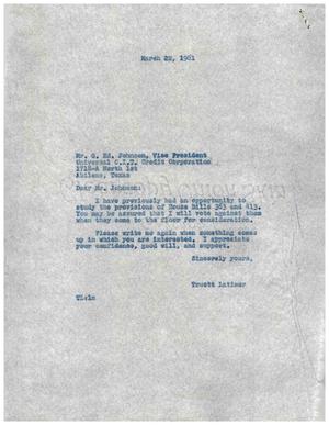 [Letter from Truett Latimer to G. Ed. Johnson, March 22, 1961]