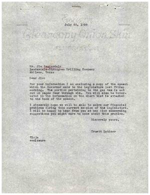 [Letter from Truett Latimer to Jim Lauderdale, July 20, 1959]