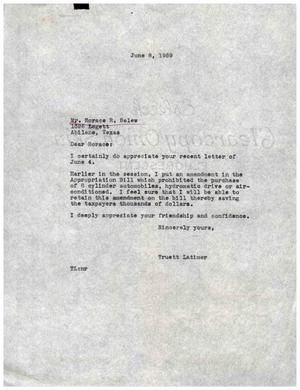 [Letter from Truett Latimer to Horace R. Belew, June 8, 1959]