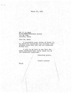 [Letter from Truett Latimer to F. G. Head, March 20, 1959]
