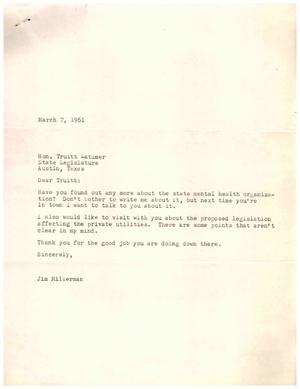 [Letter from Jim Millerman to Truett Latimer, March 7, 1961]