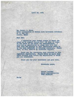 [Letter from Truett Latimer to Robert C. Sneed, April 25, 1961]